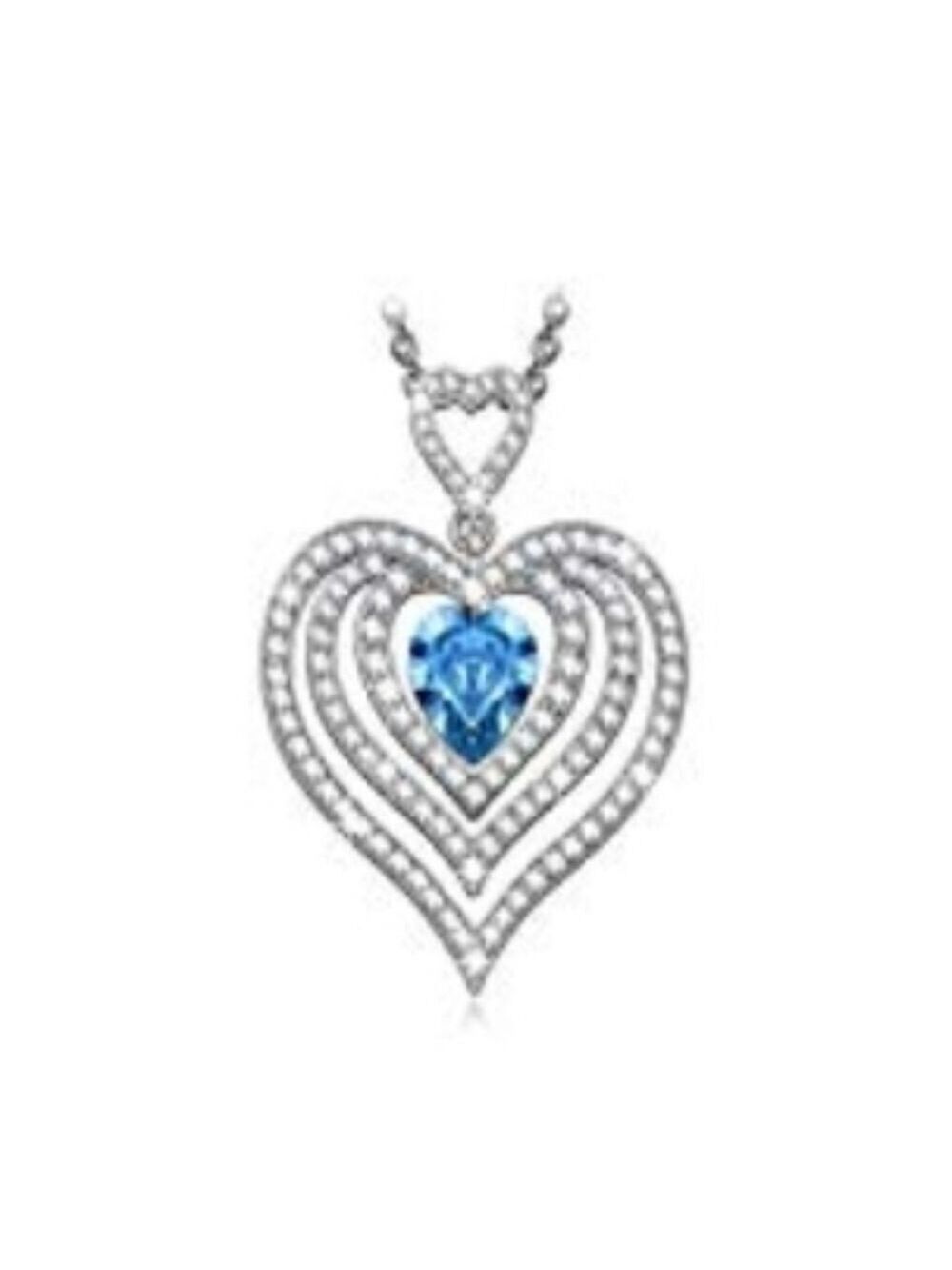 SWAROVSKI BLUE WHITE CRYSTALS HEART NECKLACE 18" WHITE GOLD PLATED